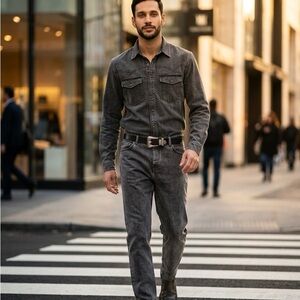 $310 Men’s Washed Black Denim over Shirt size small unisex nwt